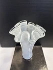 Vintage Murano White Swirl Handkerchief Vase Art Glass Ruffled Hand Blown Italy