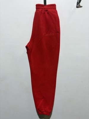 Comfrt Women's Red Fleece Sweatpants S Elastic Waist Tapered Leg