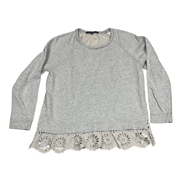 French Connection Jumper Women Size M Medium Grey Sweatshirt Cotton Embroidered