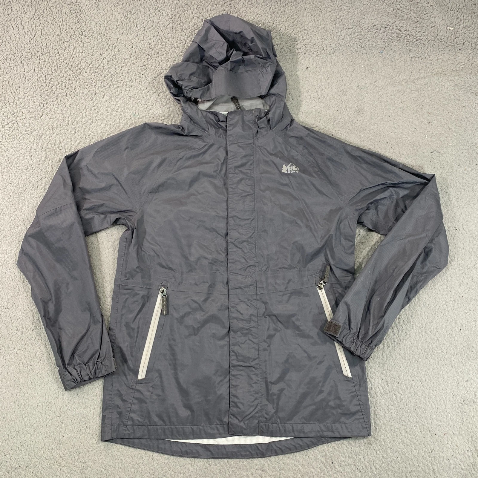 REI Co-op Kids Lg Rain Jacket Gray Rainwall Ripstop Outdoor Hiking Camping