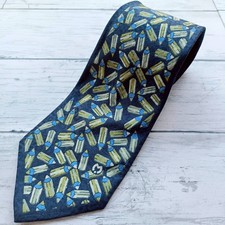 Mila Schon Navy Silk Pencil Print Tie Made in Italy Classic Width From Japan