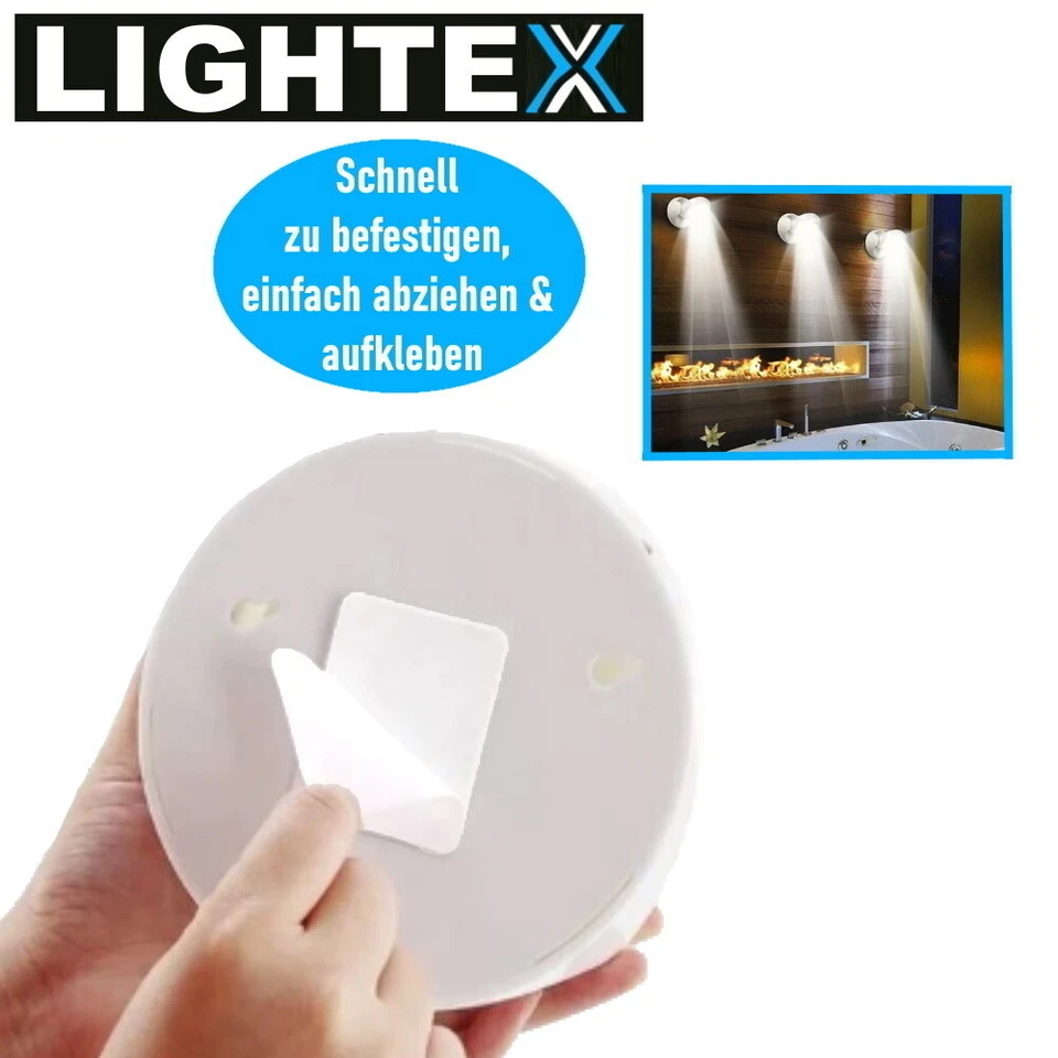 LIGHTEX LED Wandlampe Wandleuchte mit Bewegungsmelder Batterie Innen Außen - Bild 2 von 4