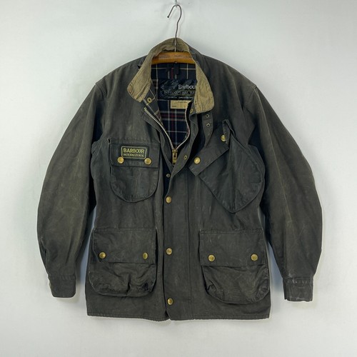 Barbour International Garnitur Woskowana kurtka Męska C36 Small Czarna Vintage A7 Motocykl - Zdjęcie 1 z 23