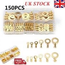 150Pcs Brass Insulated Crimp Ring Terminals Wire Connectors Spade Electrical Set