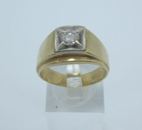 ~ MENS 14K TWO-TONE GOLD NATURAL DIAMOND SOLITAIRE RING .50CT. 9.9G - Picture 2 of 6