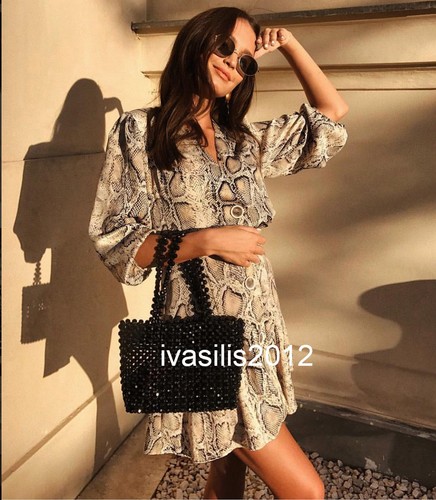 WOMAN SNAKESKIN PRINT MINI DRESS V-NECK 