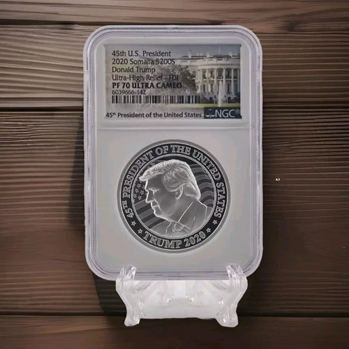 2020 Somalia 200 Shillings Donald Trump UHR PF70 UCAM FDOI NGC 2oz .999 Silver