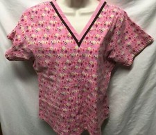 Pink Flower Scrub Top Sz M No Tag Womens