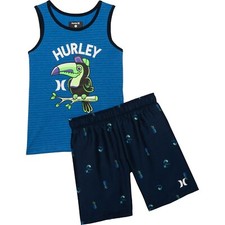 Hurley Little Boy's 2 Pc Swim Trunks Shorts Tank Top Shirt Blue Toucan 4/5/6/7