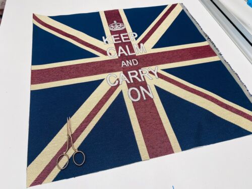 UK KEEP CALM Union Jack Flag Retro Look Jacquard Gobelin Panel Fabric Banner - Afbeelding 1 van 8