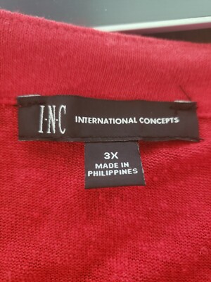 INC Women Red LINEN Blend Laced Front V Neck Lightweight Tank Top