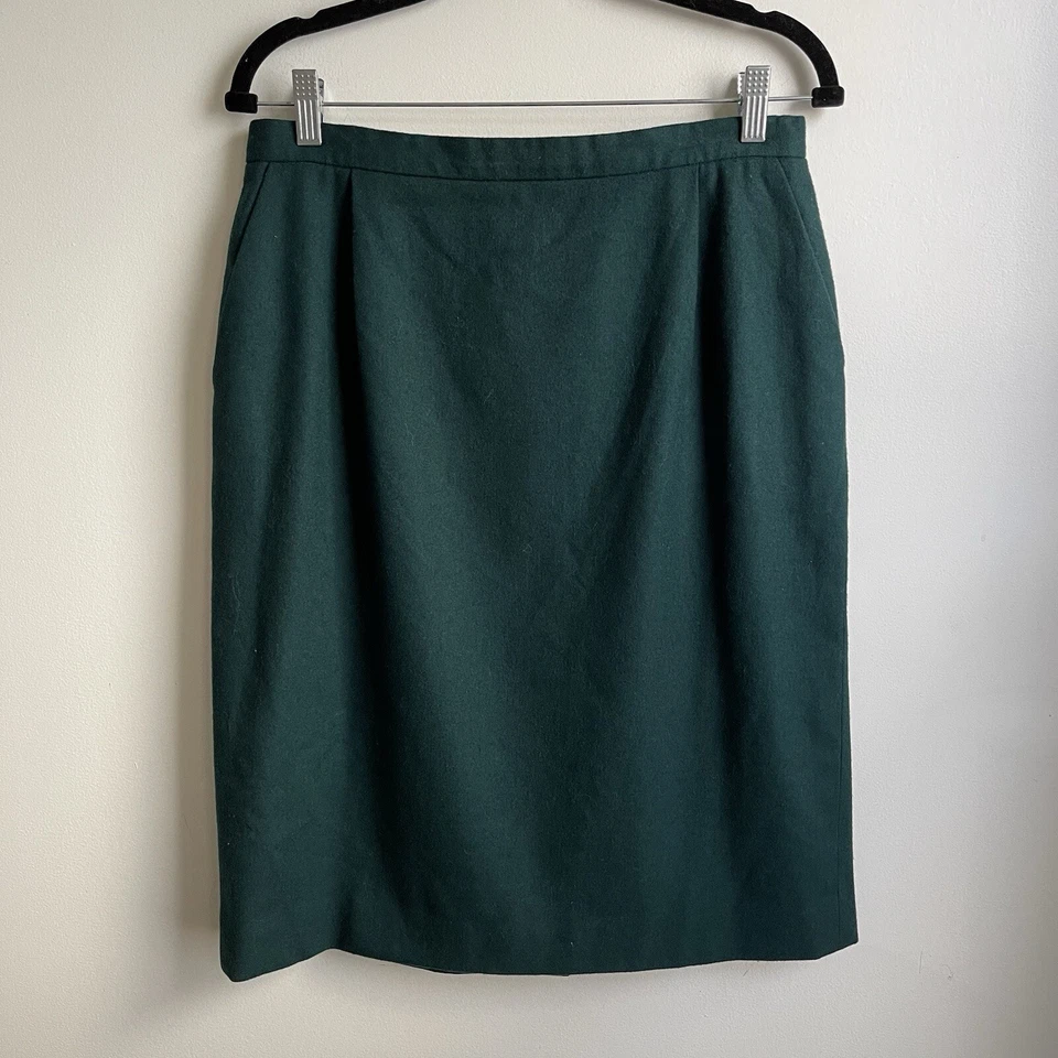 Vintage Pendleton Skirt Womens Dark Green Virgin Wool USA Pencil Knee Length 14