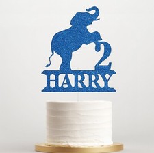 Personalised Elephant Cake Topper Glitter Kids Birthday Boy Girl Party