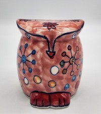 Ceramic Colorful Whimsical Hand Painted Owl Coin Bank 3.5"x3"