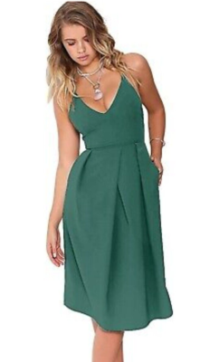 Eliacher Women's Deep V Neck Adjustable Spaghetti Straps Summer Dress Sleeveless Sexy Backless Party Dresses with Pocket