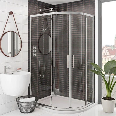 ELEGANT Quadrant Shower Enclosure And Tray 6mm Glass Sliding Door Walk In Corner Cubicle