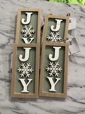 Old East Main (4) JOY Wooden Ornaments With Snowflake(new With Defect)