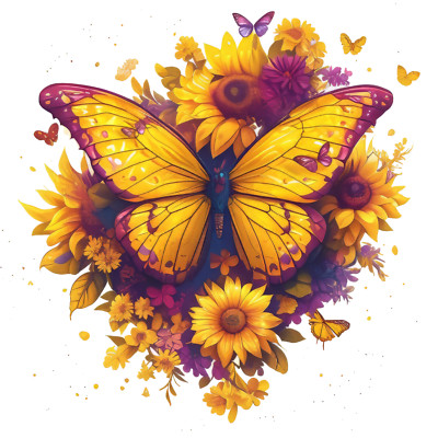 Transparent 18X18cm Watercolour Butterfly Flower Car Sticker