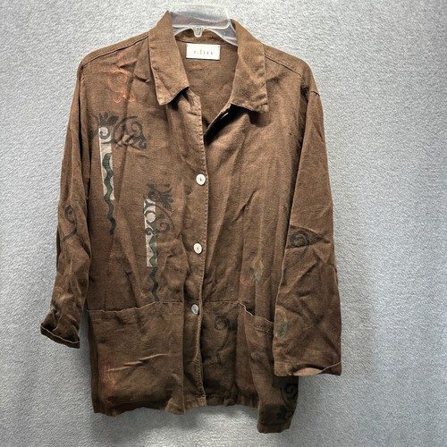 J JIll 100% Leinen Jacke Damen mittelbraun Strickjacke Mantel Damen Freizeit - Bild 1 von 13