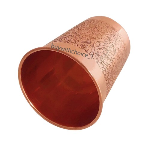 Handamde Drinking Tumbler Full Embossed Copper Water Glass Health Benefits 300ML - Picture 4 of 4