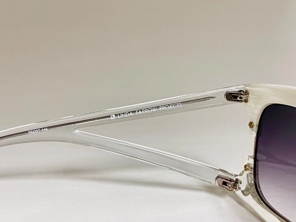 Gafas de sol LINDA FARROW Prabal Gurung geométricas blancas doradas a rayas moda PG2 Foto 2 de 4