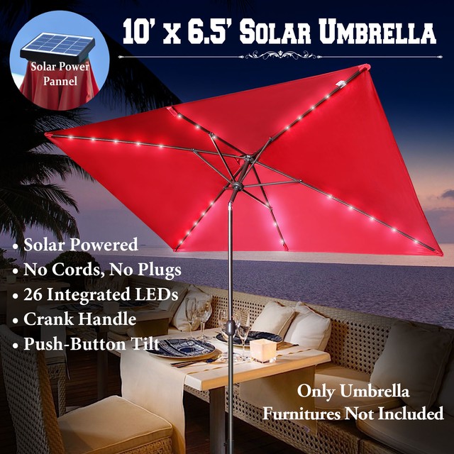 10 X6 5 Solar Powered Patio Rectangle Umbrella 26 Led Lights Sunshade Outdoor For Sale Online Ebay
