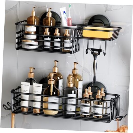 Shower Caddy Suction Cup, 2 Pack Shower Shelves for Inside 2 Tiers - Black