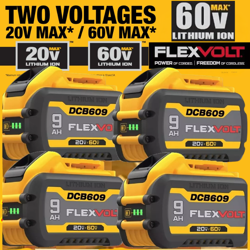 4Pack DEWALT FLEXVOLT 20V/60V MAX 9.0Ah Lithium-Ion Battery DCB609-2 Replacement