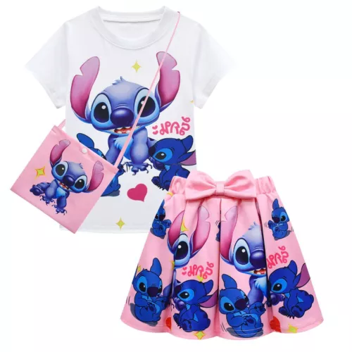 Lilo Stitch Girls T-Shirt Dress Kids Pleated Skirts Set Cute Print Outfit Gift - Picture 5 of 19