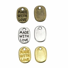6 Made with Love Oval Charms Gold Silver Bronze Jewelry Tags Pendants Supplies