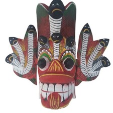 Wooden Hand Craved Sri Lankan Traditional Devil Fire Mask Wall Hang Home Decor