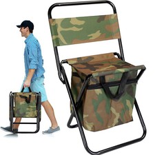 Folding Fishing Chair Backpack Stool for Picnic Camping w/ Insulated Cooler Bag