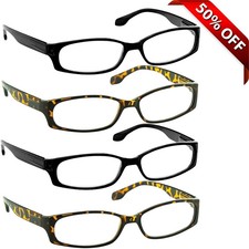 NEW Reading Glasses  4 Pack  Black Tortoise  Flex Hinges  DuraTight Screws