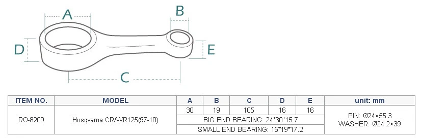Kits de bielas de carreras Royal Rods de servicio pagado de EE. UU. para Husqvarna CR125 (97-10) Foto 4 de 4