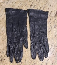 Vintage Size XS-S Black Leather 9" Gloves Witchy Hole 