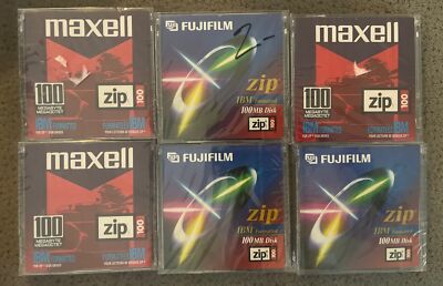 Maxell & FUJIFILM 100MB Zip Disks - IBM/DOS Formatted 6 Lot