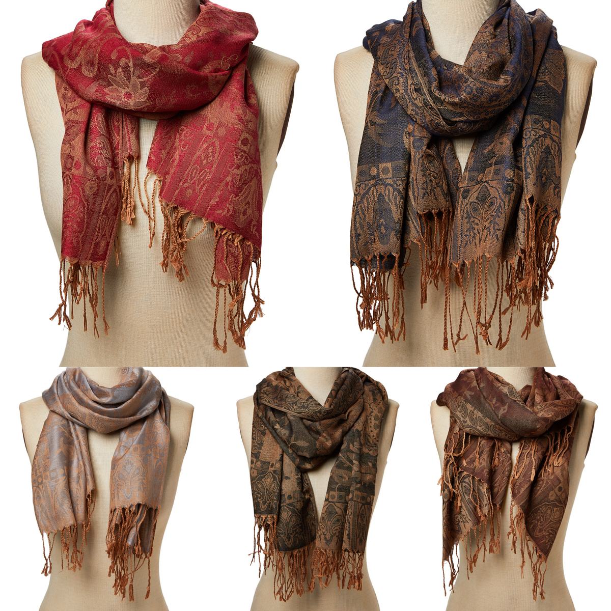 Women Silk Winter Scarf Cashmere Shawl Floral Paisley Fringe-Trim