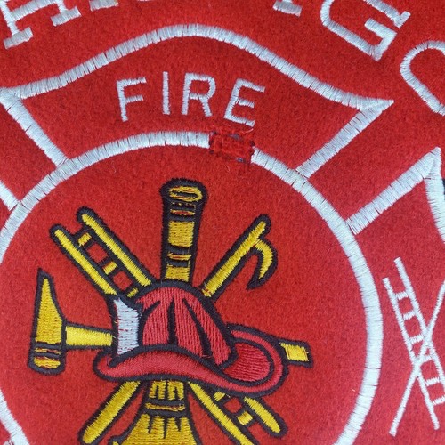 VTG Chicago Fire Department Red/Black DeLong Quilted Varsity Jacket Smokey Large - Picture 8 of 11