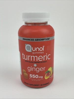 Qunol Turmeric and Ginger Gummies 90ct with Black Pepper Pineapple Mango Flavor