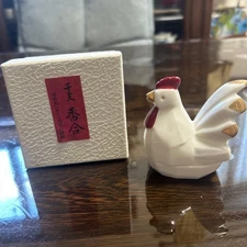 Ceramic Rooster Kogo Incense Container Japanese Tea Ceremony