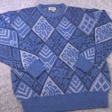 VTG Geometric Sweater Mens Large Pullover Crew Neck Biggie Cosby Grandpa GUC