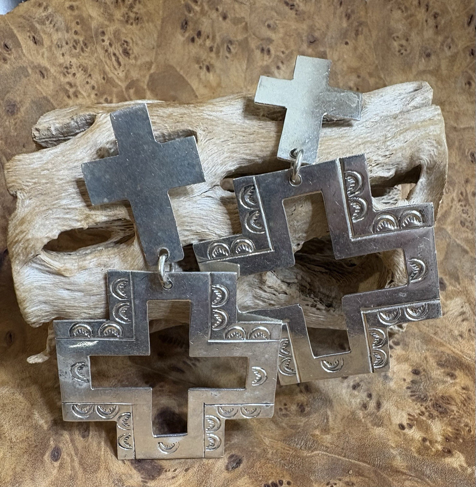 Native American Double-Cross Silver Earrings on P… - image 1