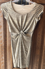 Charlotte Russe Women's Gold Shimmer Lined Cut Out Waist Dress Size S