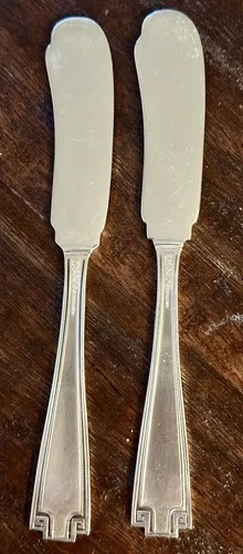 Antique Sterling GORHAM ETRUSCAN 1913 Flat Butter Knives Mono ART DECO! Lot of 2