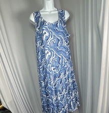 Shana Blue White Abstract Maxi Dress Size XL Sleeveless Scoop Neck Pullover