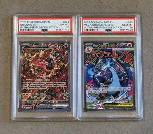 Pokemon Promo 023 MEGA CHARIZARD X EX & 024 ORICORIO EX PSA 10 UPC PSA 10 Set