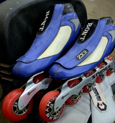 Bont ZX2 Short Track 5 Wheel Speed Skates with Bont Sniper 2 Frame Size 9 Hyper