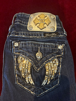 Miss Me Women s Skinny Low Rise Medium Wash Blue Denim Embroidered Sequin