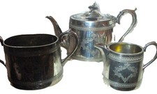 MYSTERY Tea SERVICE silver ?  circa 1860 three piece  RJN  t8 b54
