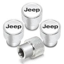 Jeep In White On Shining Silver Aluminum Tire Valve Stem Caps